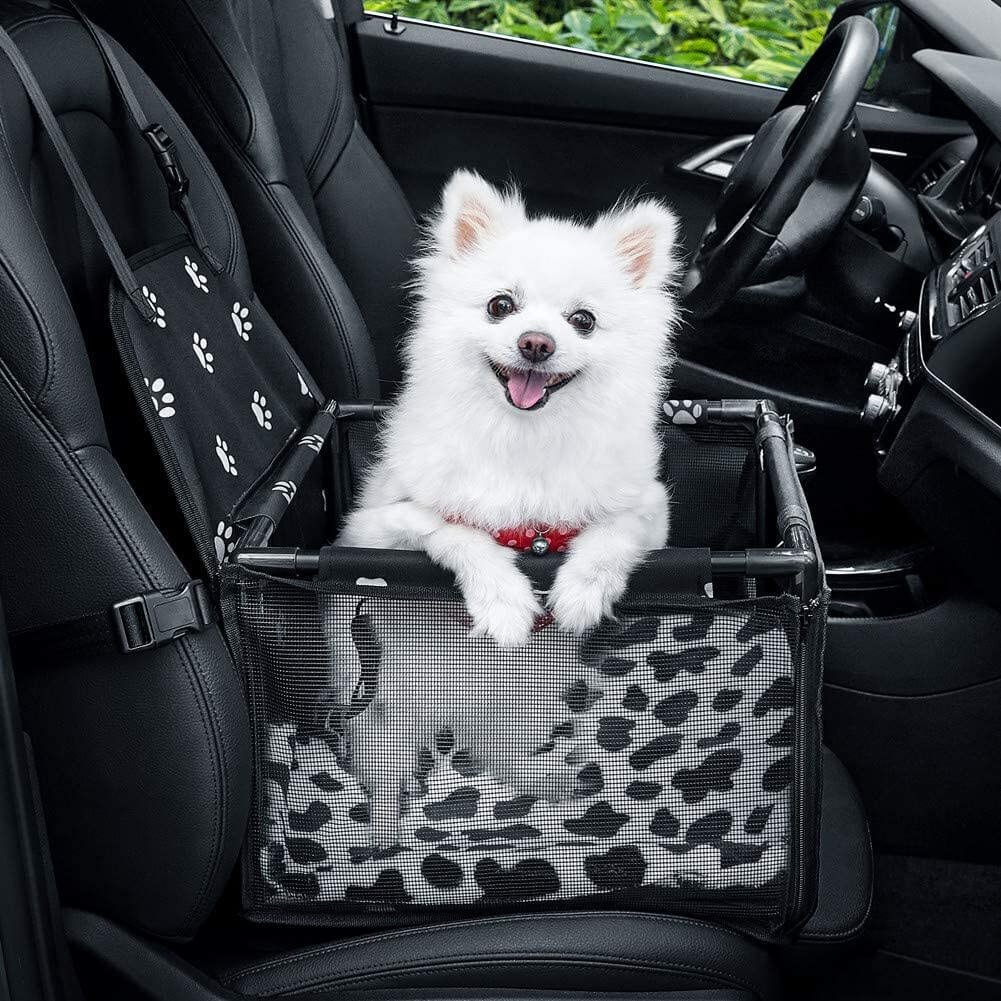 penobon Dog Booster Seat Pet Car Seat Carrier Protector Portable Foldable Carrier with Seat Belt Storage Package Dog Lookout Booster Car Seat Safety Fit for Small Pets Dog Cat Up to 15lbs 