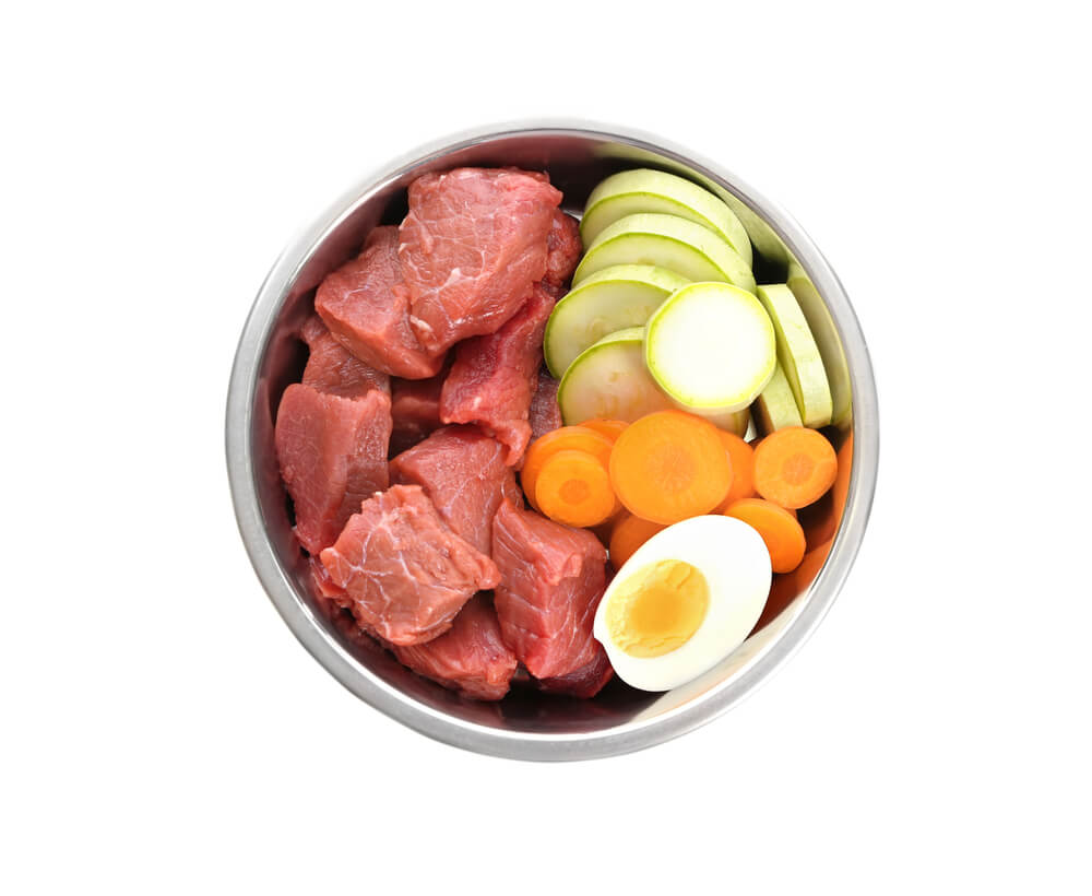 Dogs dinner that includes a boiled egg