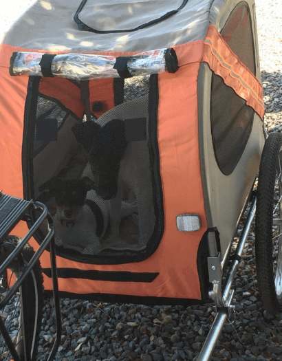 VidaXL Dog Bike Trailer being tested by our review team.