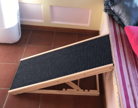 Senneny Wood Pet Ramp being tested by our review team.