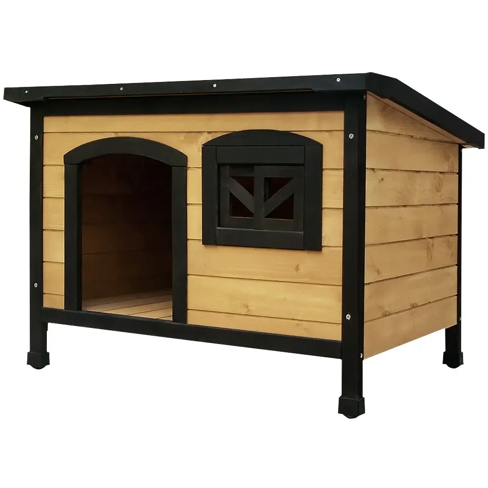 Wooden Doghouse Indoor Outdoor Weather Waterproof Dog Kennel with Flip-up Roof and Removable Floor 